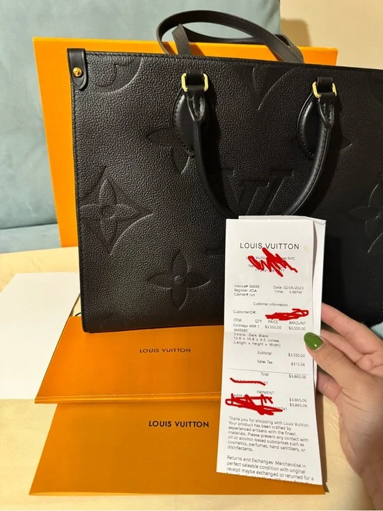 Louis Vuitton Black Embossed Monogram OnTheGo MM Tote-Like New - Picture 13 of 15